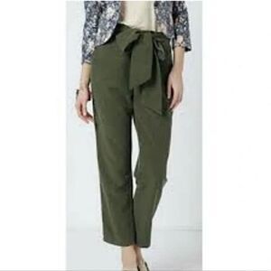 Anthropologie Coquille Tie Waist High Rise Pants in Green Size 6